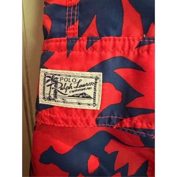 Polo Ralph Lauren mesh lined swim trunks red/blue safari animal print sz M - Picture 2 of 4